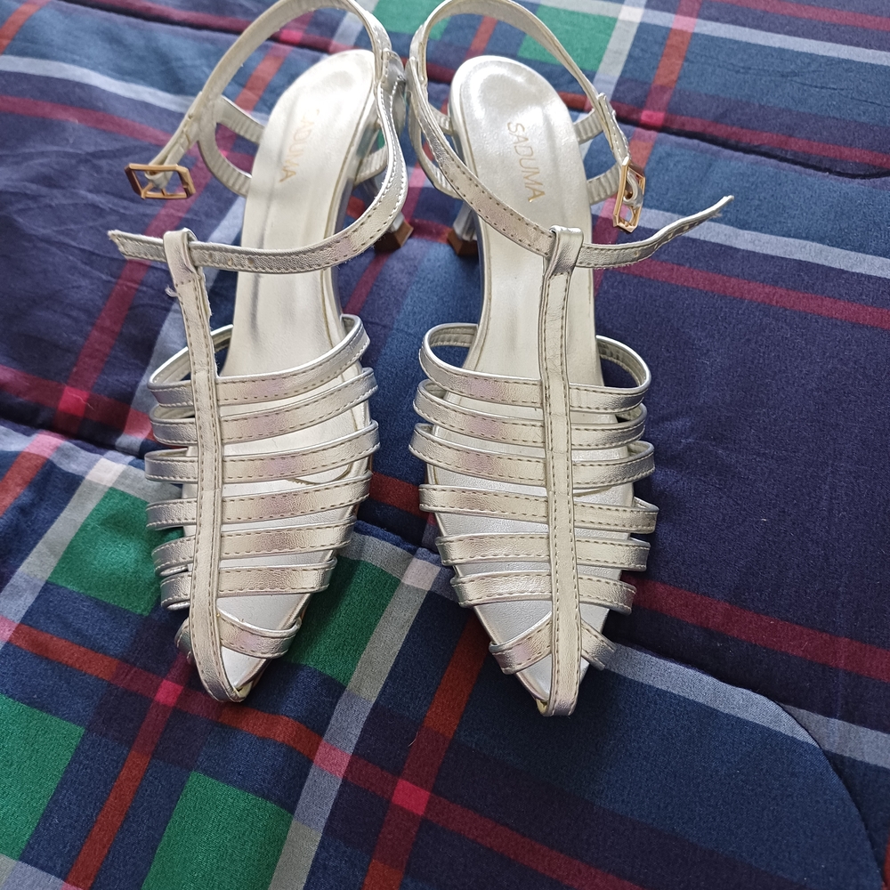 Fashionable Silver Strappy Heels